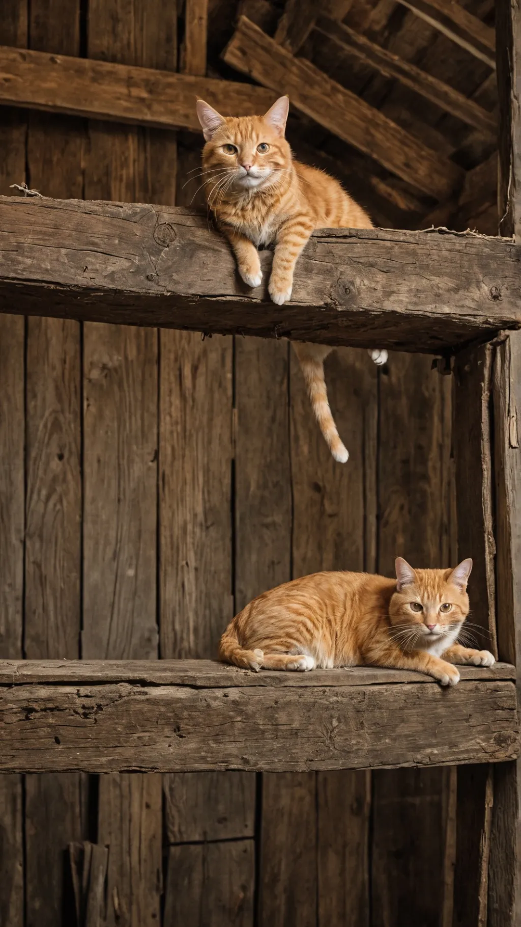ai character: Two cats in a barn background