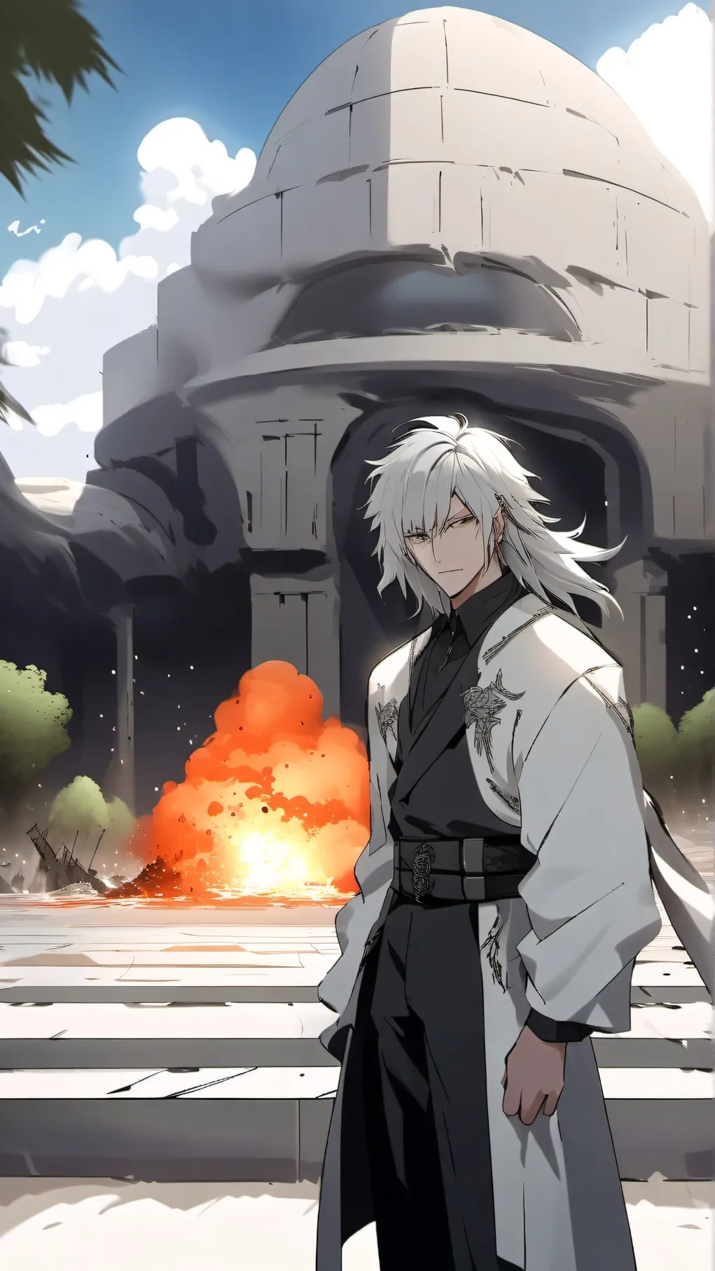 ai character: Earth expoding background