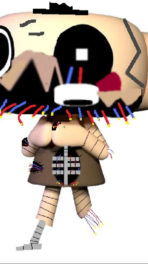 ai character: broken toy shelly background