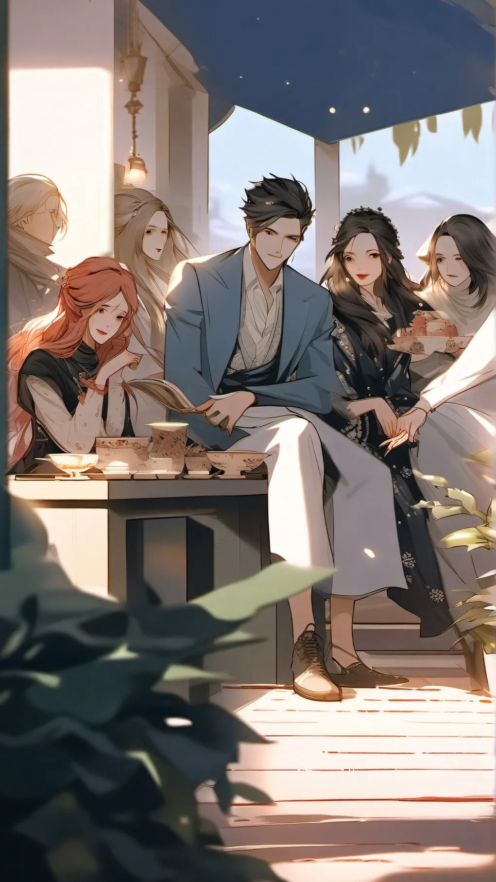 ai character: gay guy in group  background