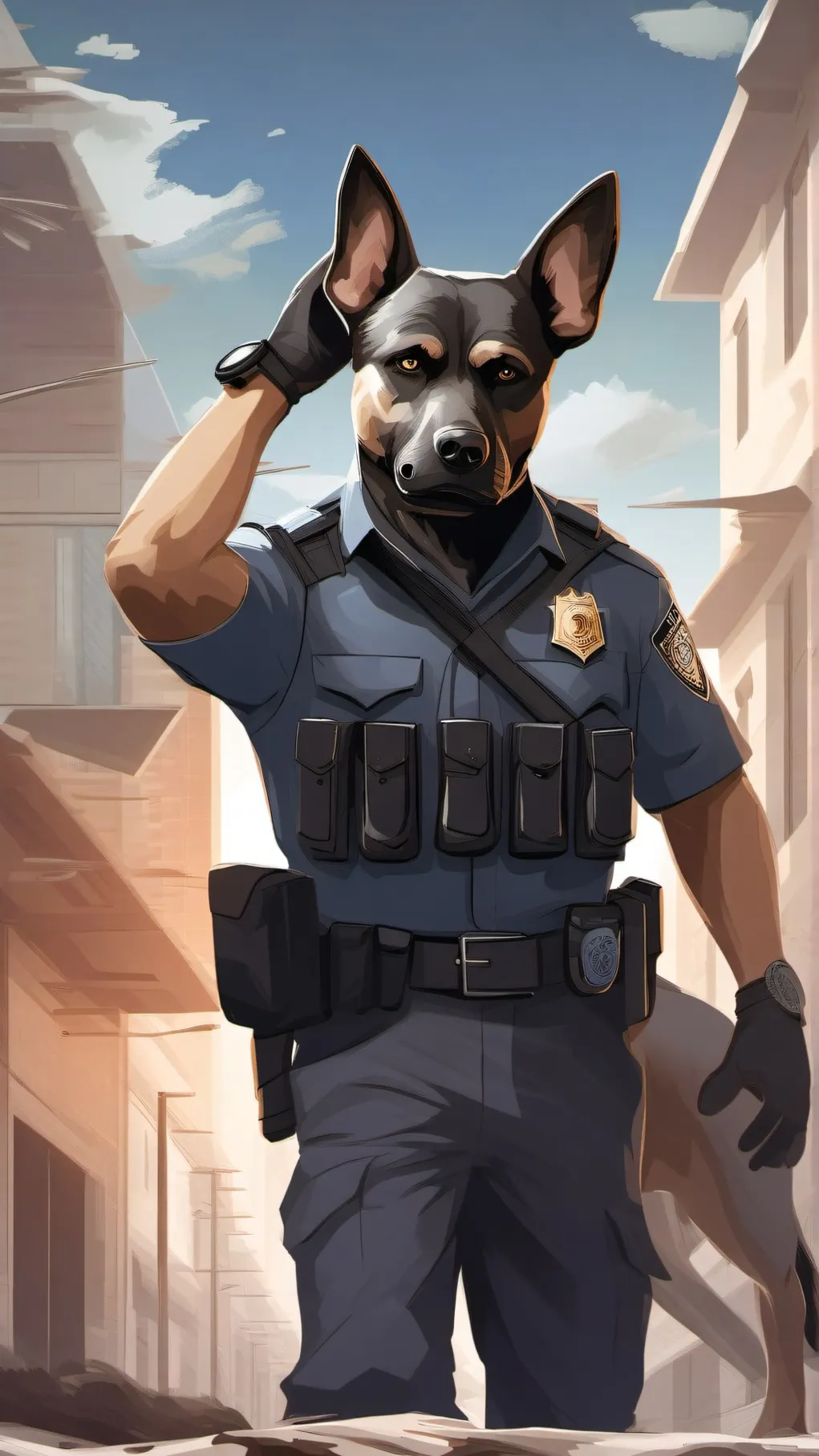 ai character: au dog man horror background