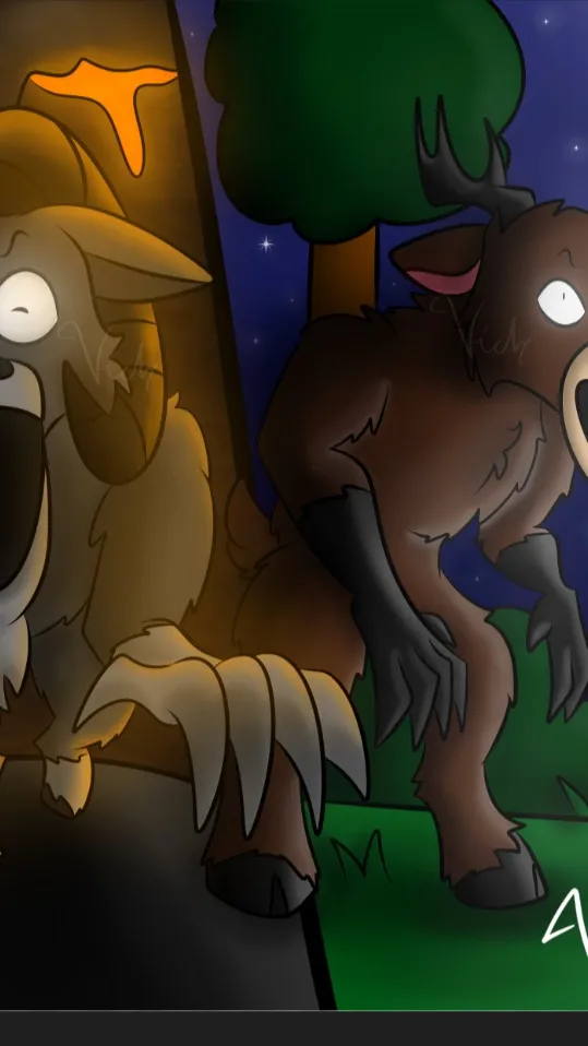 ai character: deer & owl & ram background