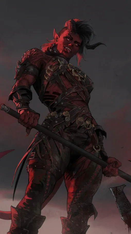 ai character: Karlach Cliffgate  background