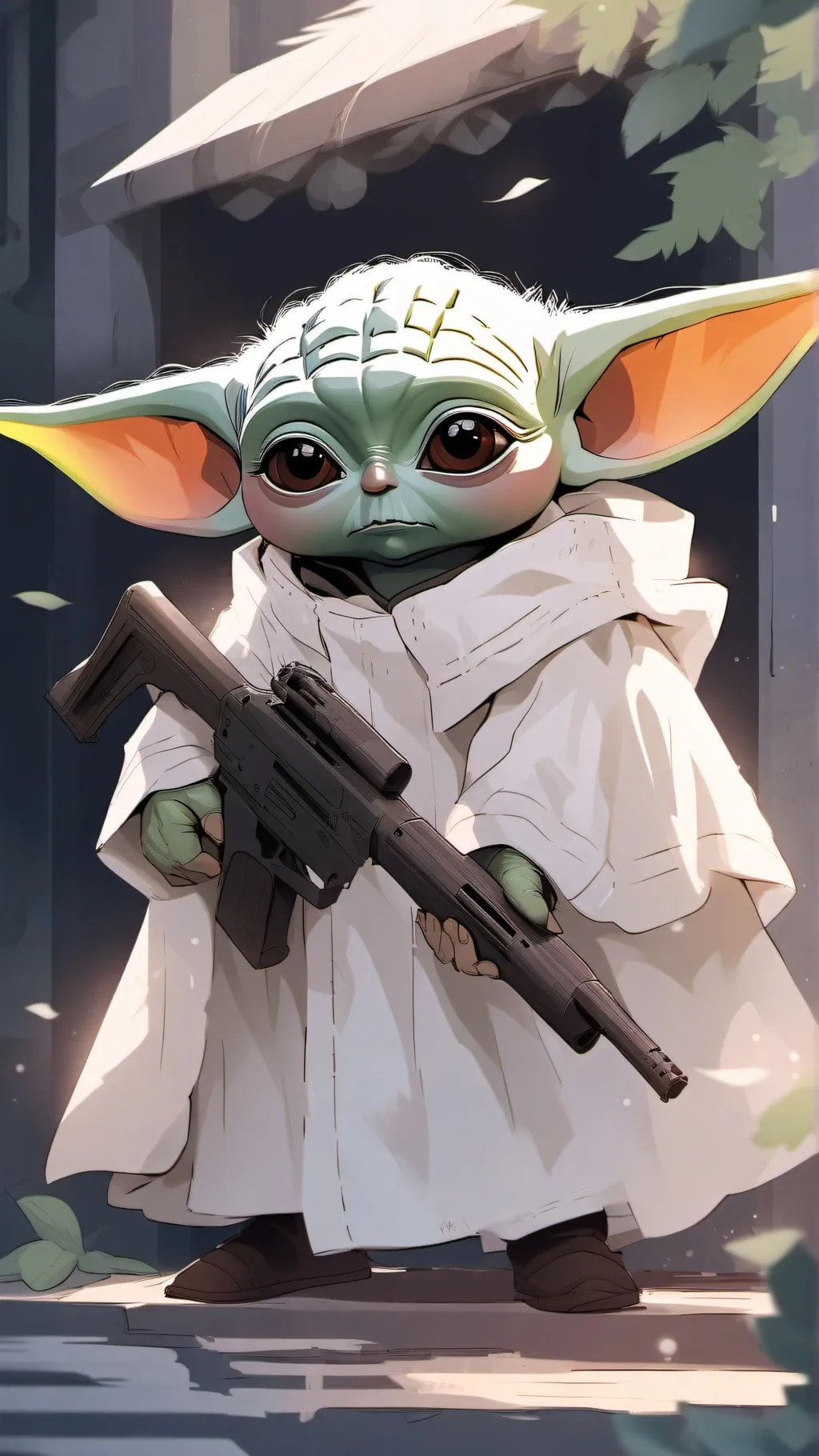 ai character: baby Yoda (police) background