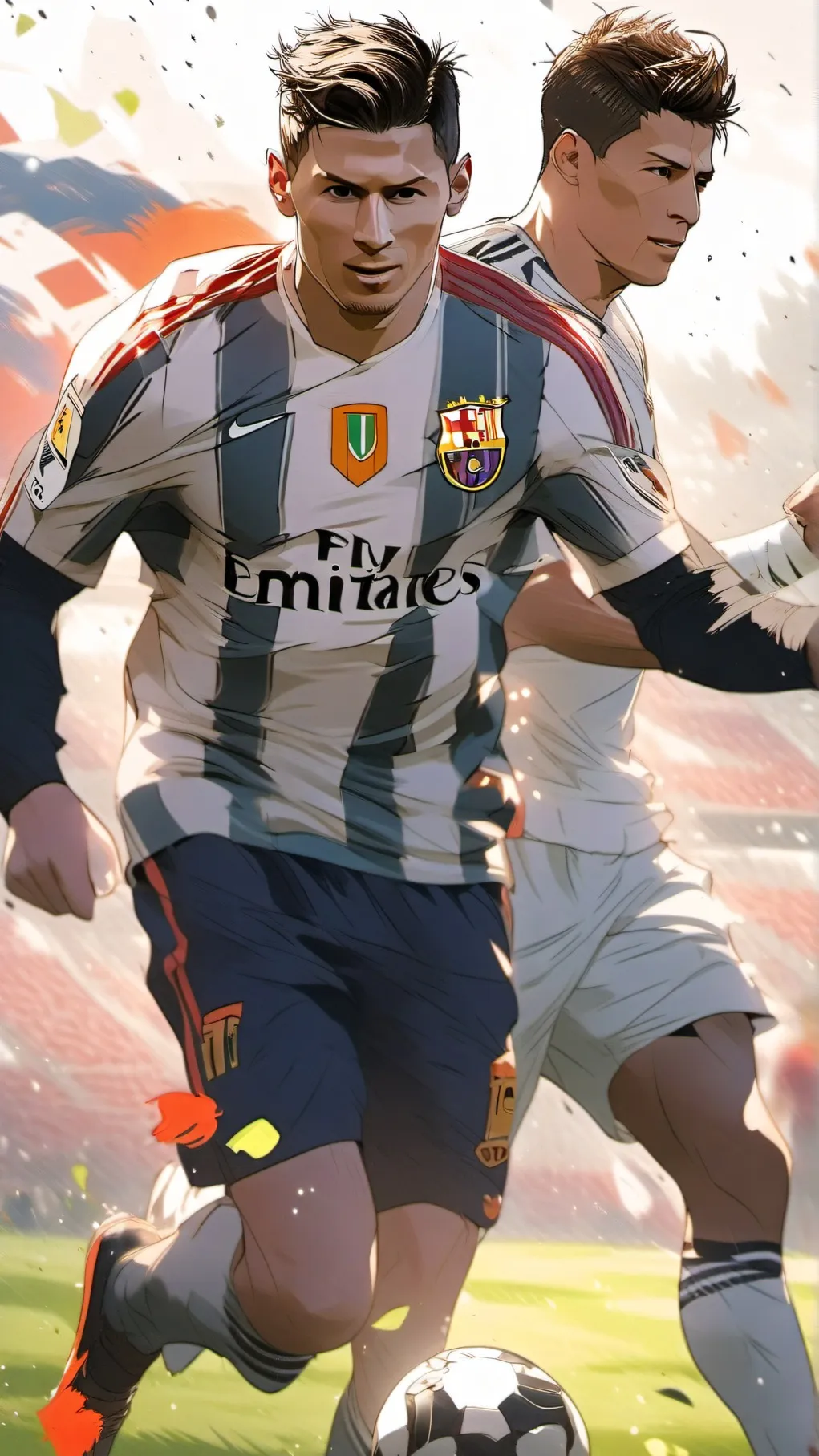ai character: Messi and Ronaldo background