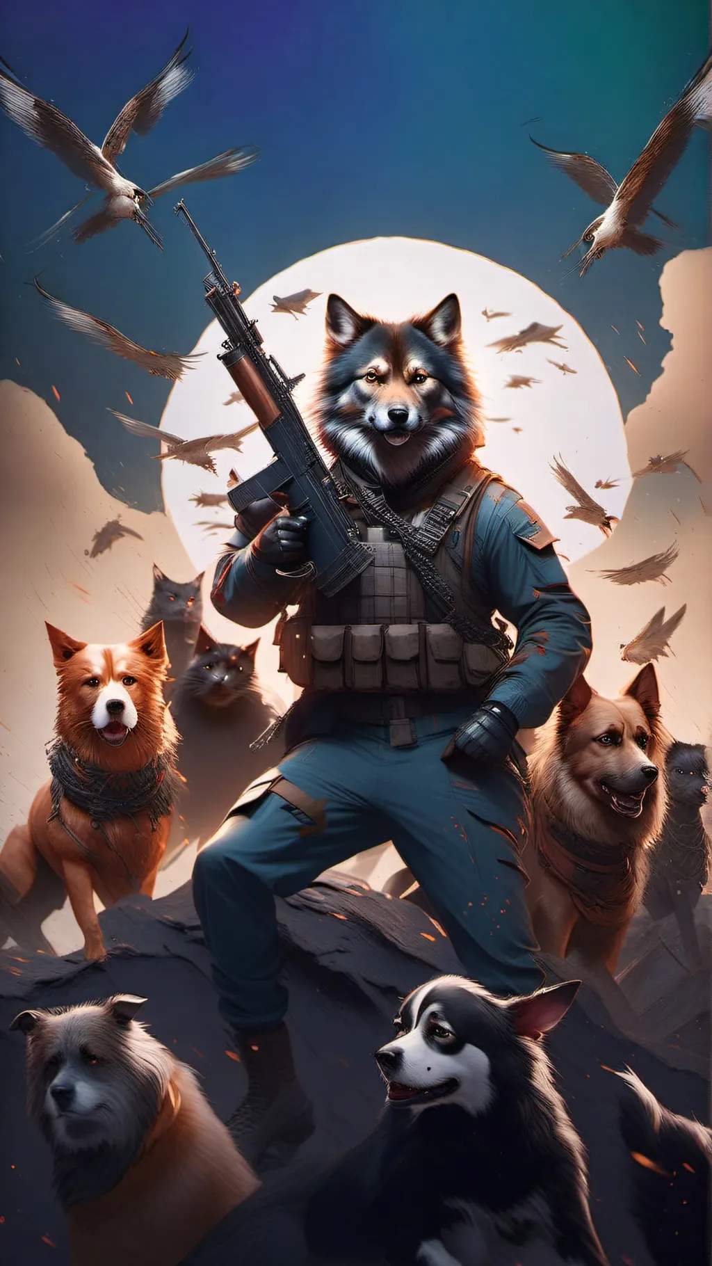 ai character: dog vs cat war background