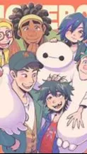 ai character: Baymax Glitched background