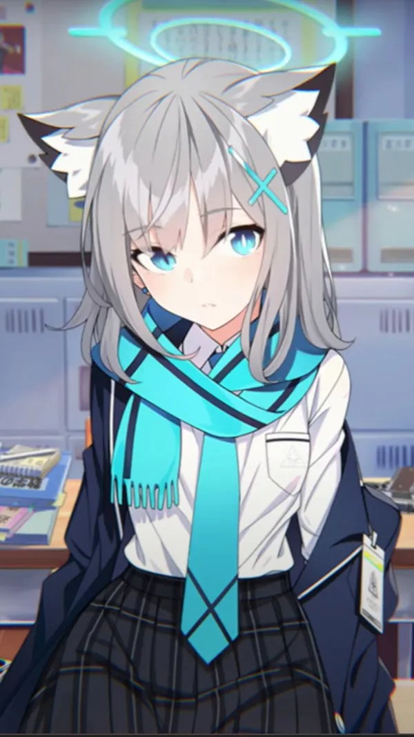 ai character: Shiroko Sunaookami background