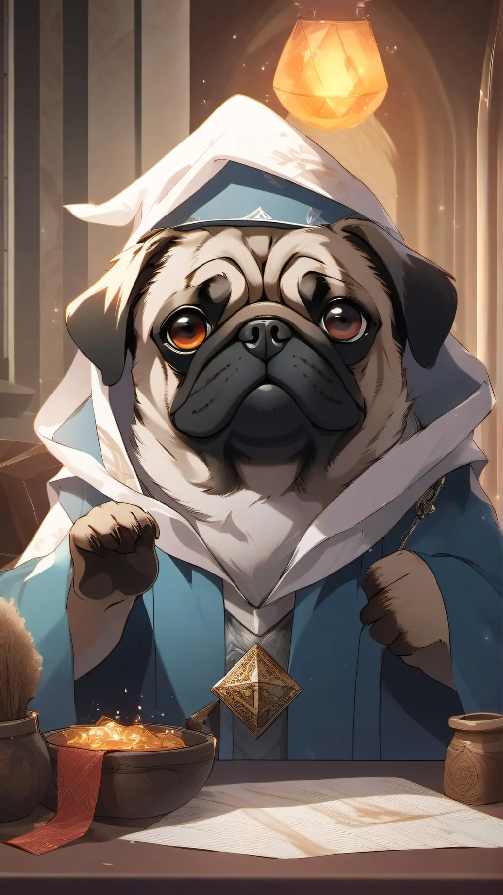 ai character: the wise pug background