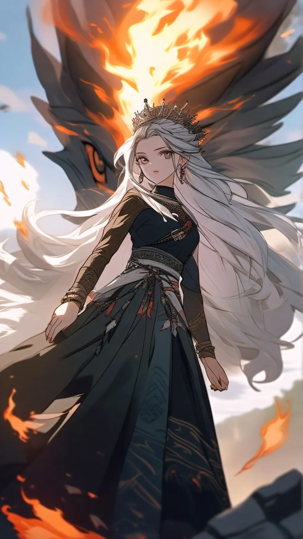ai character: fire queen background