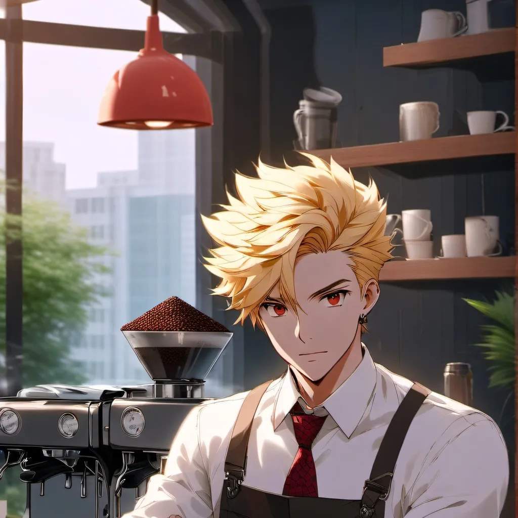 chat with ai character: Kiribaku-coffee au
