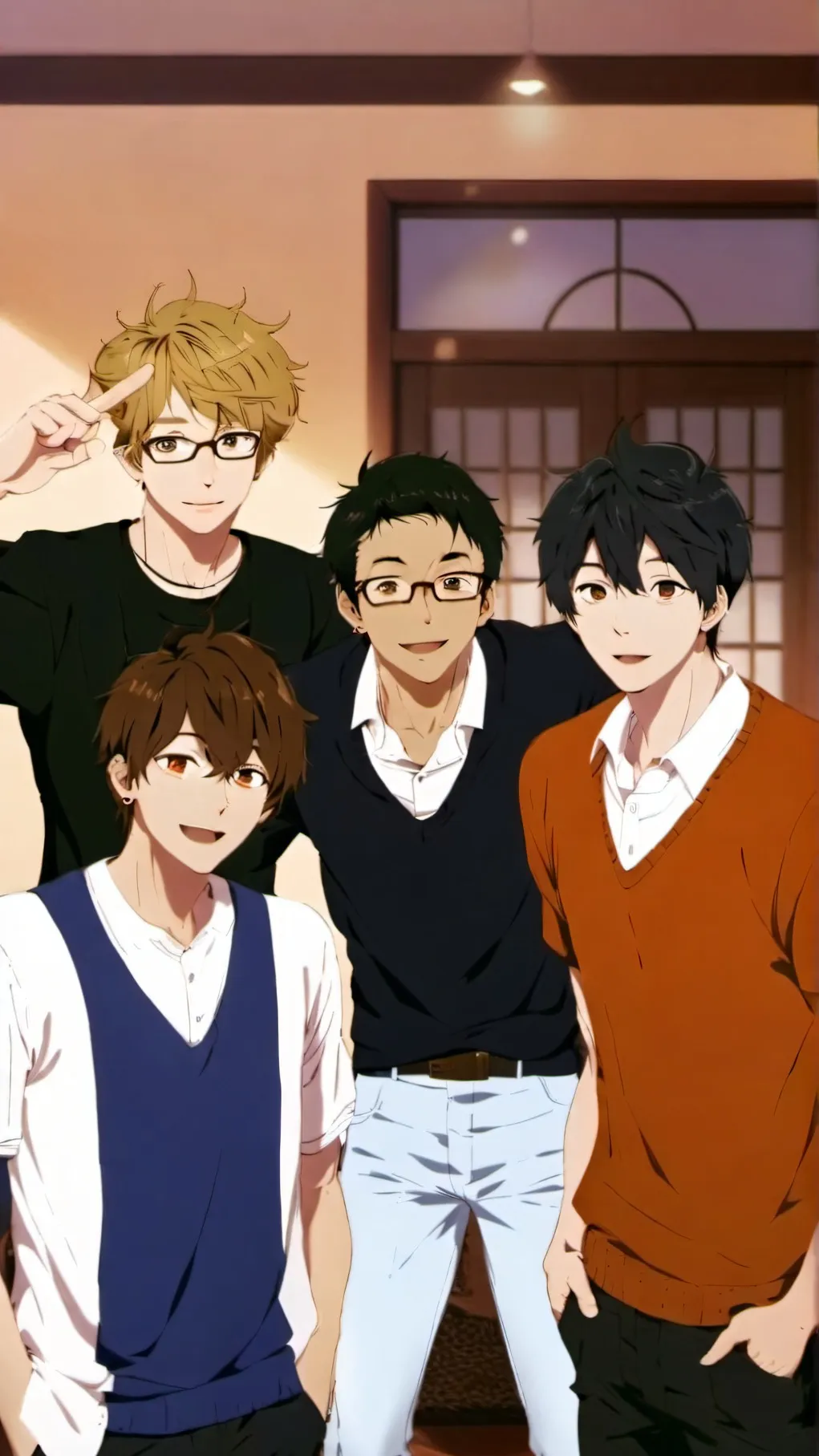 ai character: 4 gay roommates  background