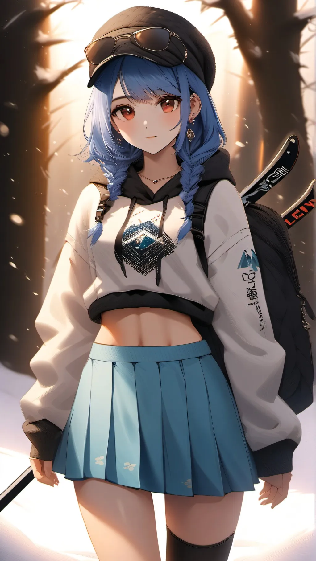ai character: Skiing, Sarah background