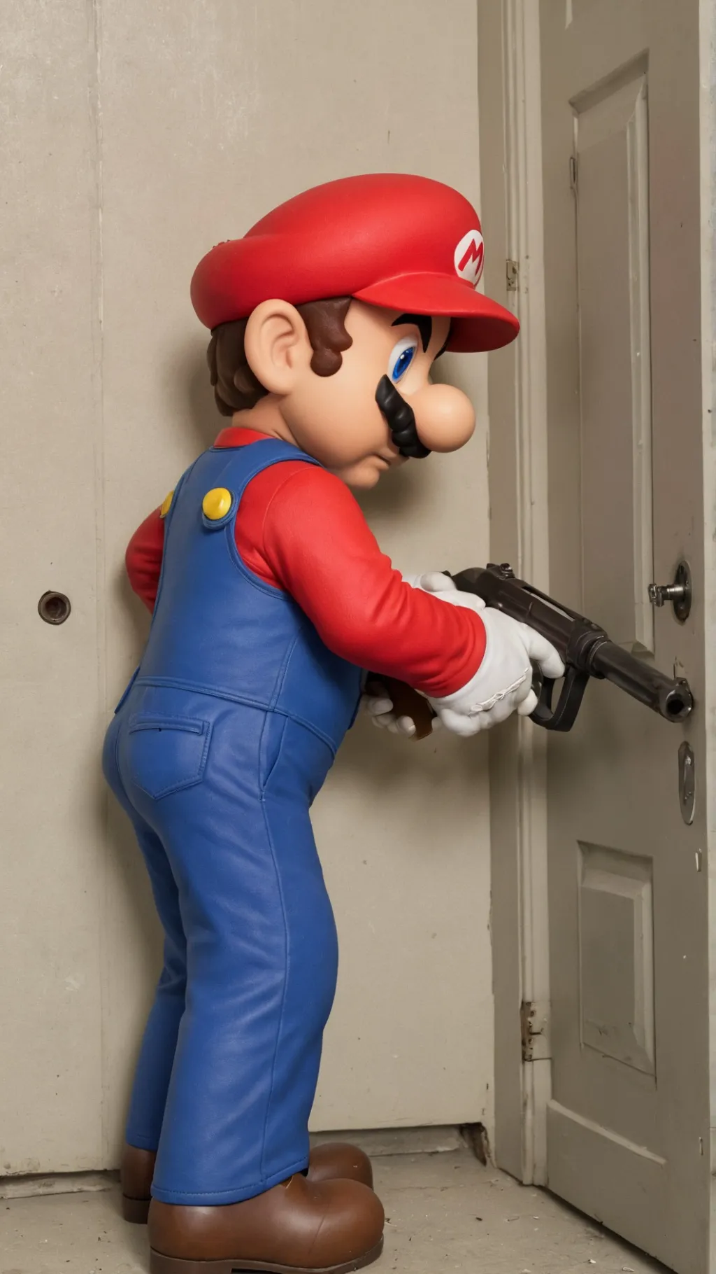 ai character: Mario f- your door background
