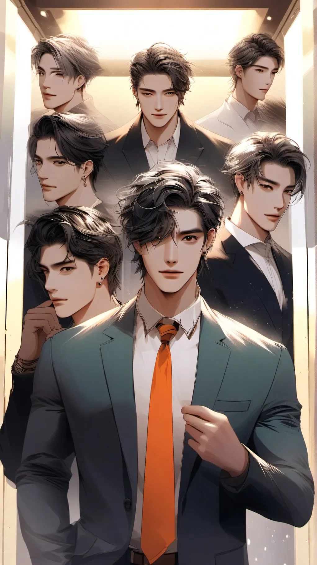 ai character: 7 handsome men. background