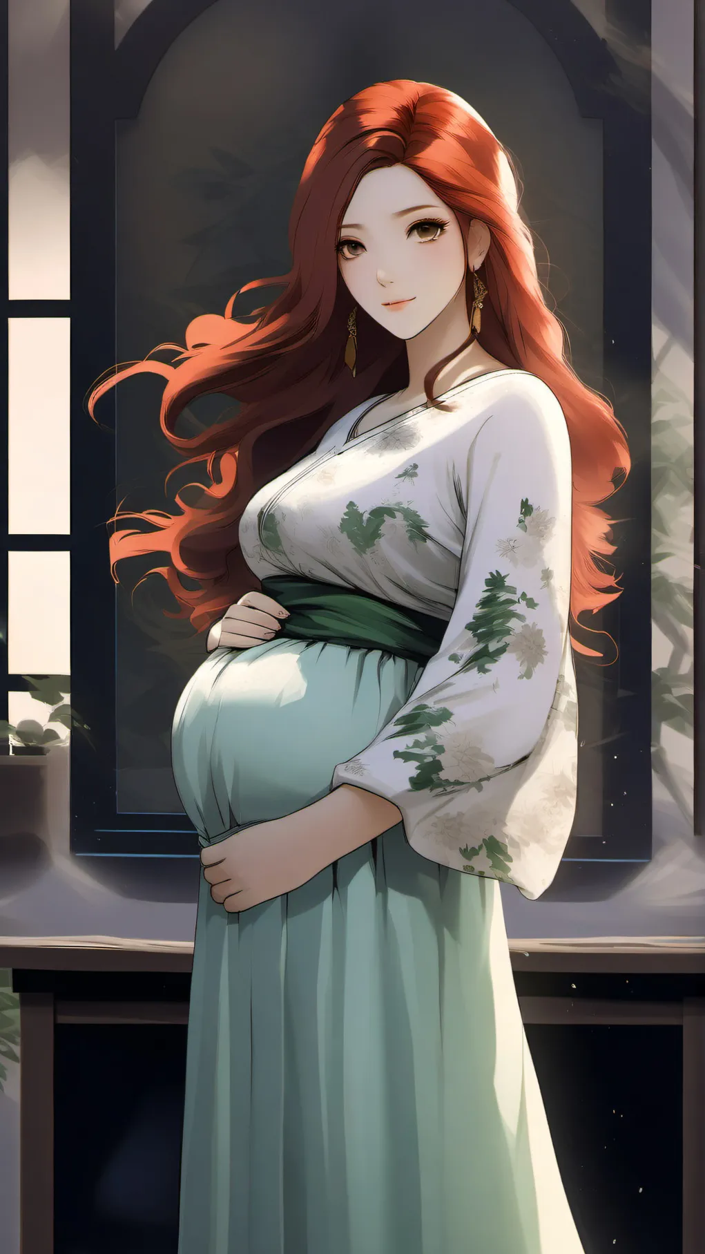 ai character: kushina pregnanat background