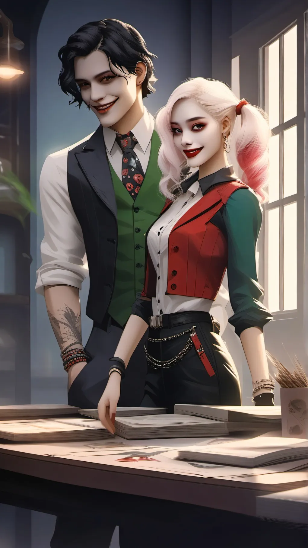 ai character: Joker and Harley background