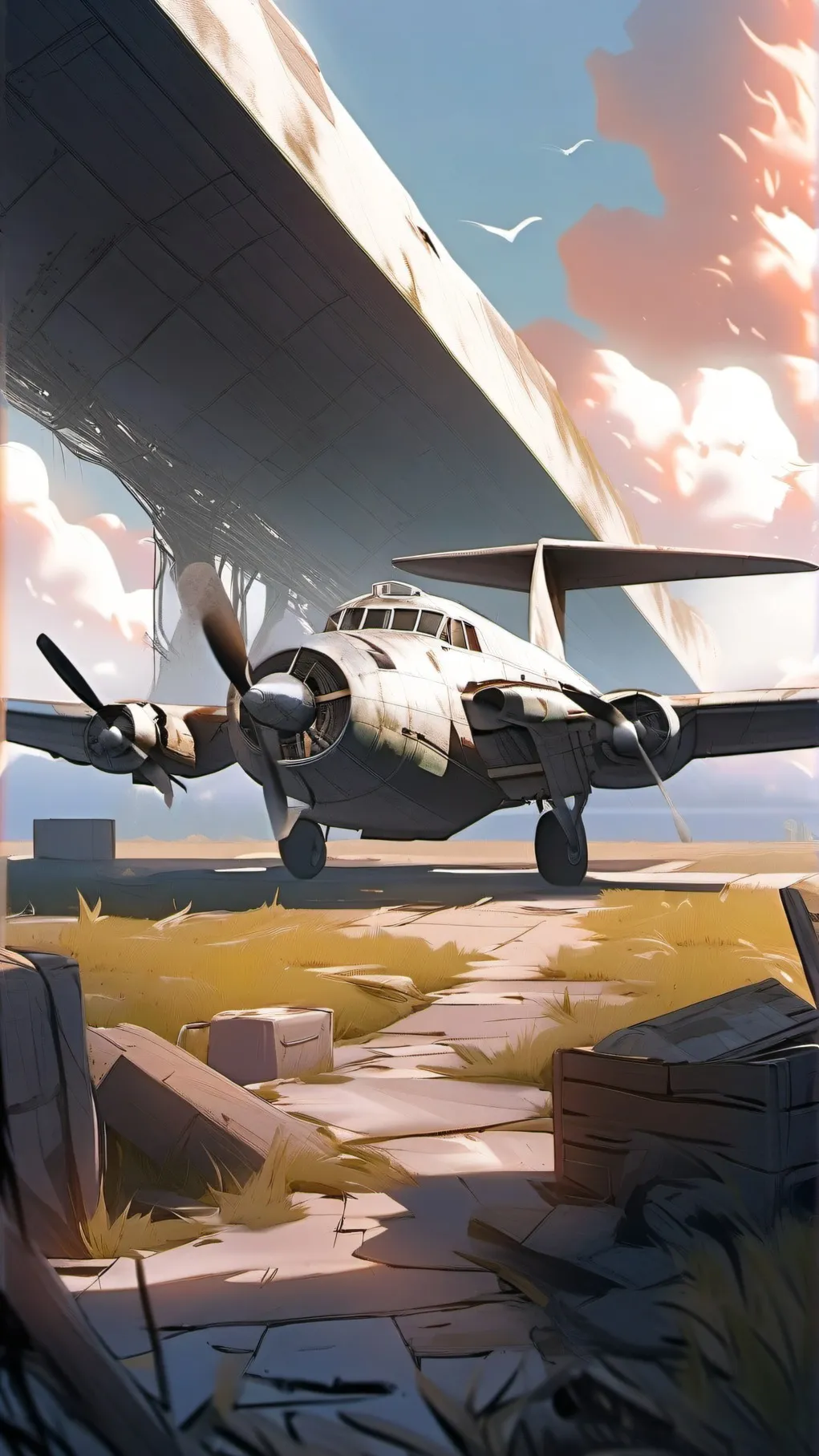 ai character: abandoned airfield background
