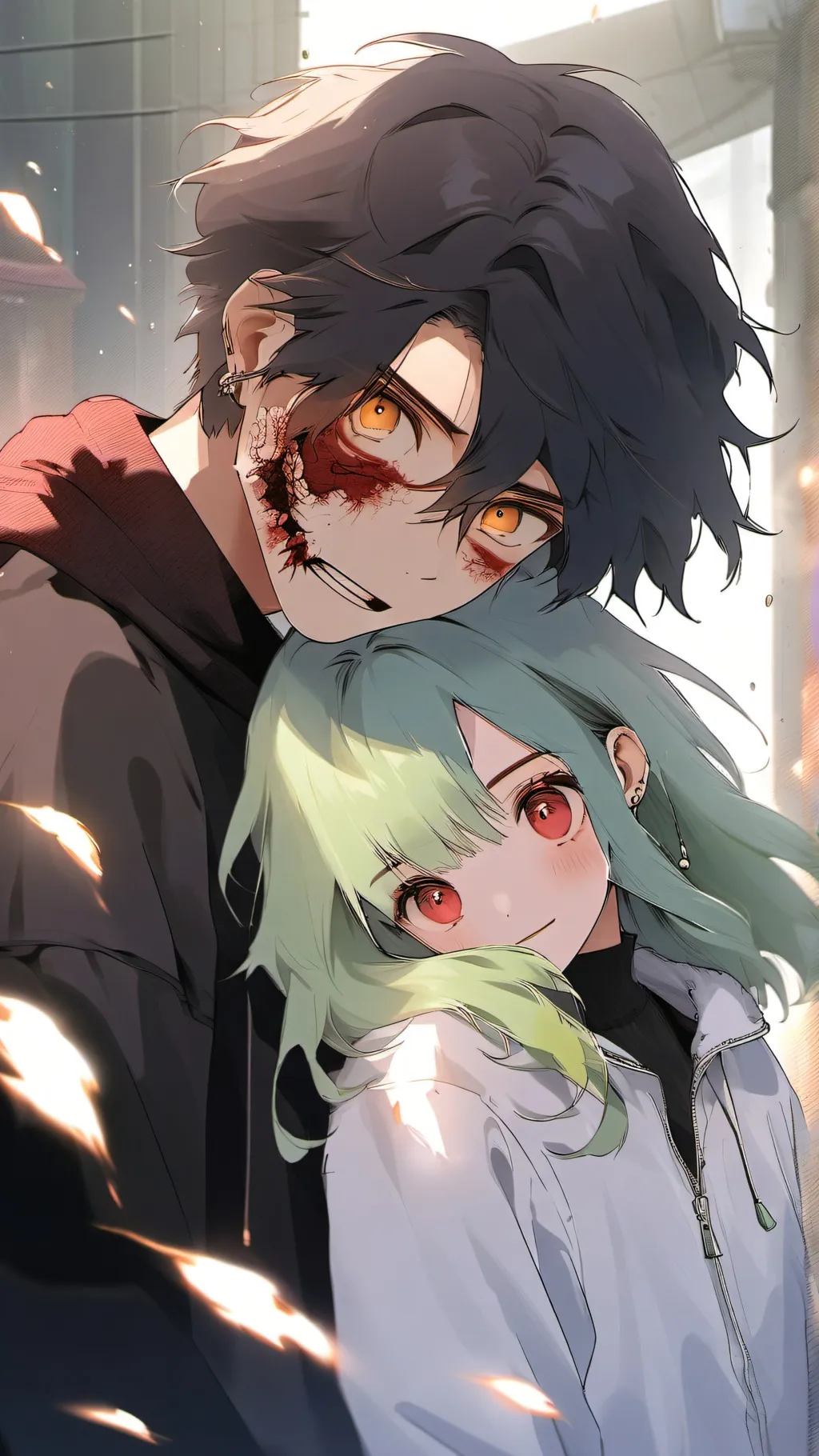 ai character: human girl boy zom background