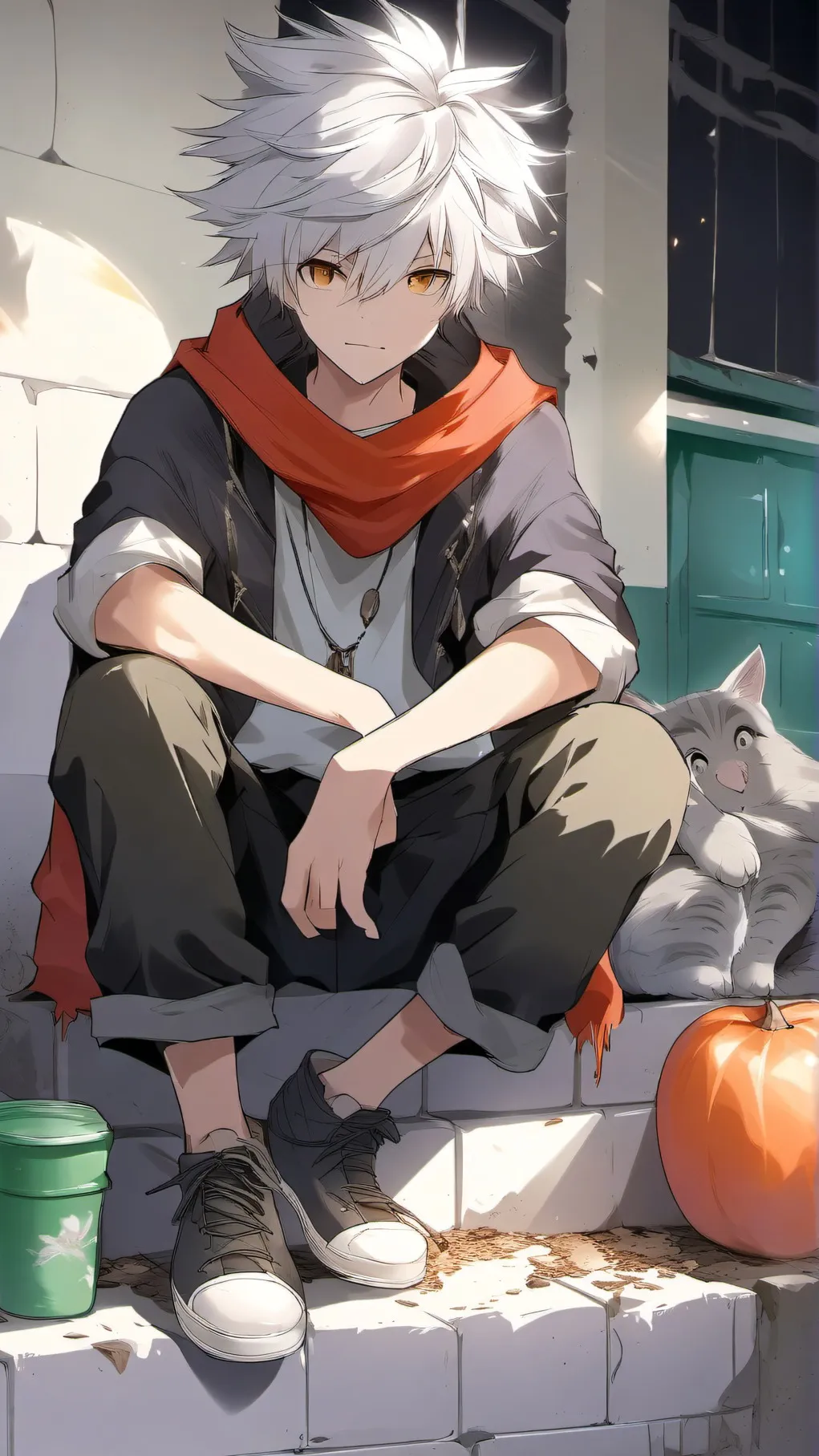 ai character: homelss k boy background
