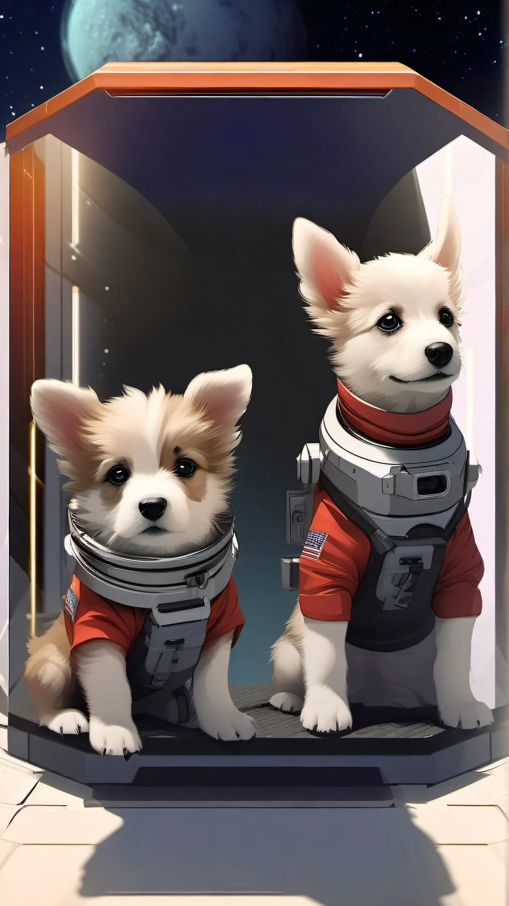 ai character: puppies in space background