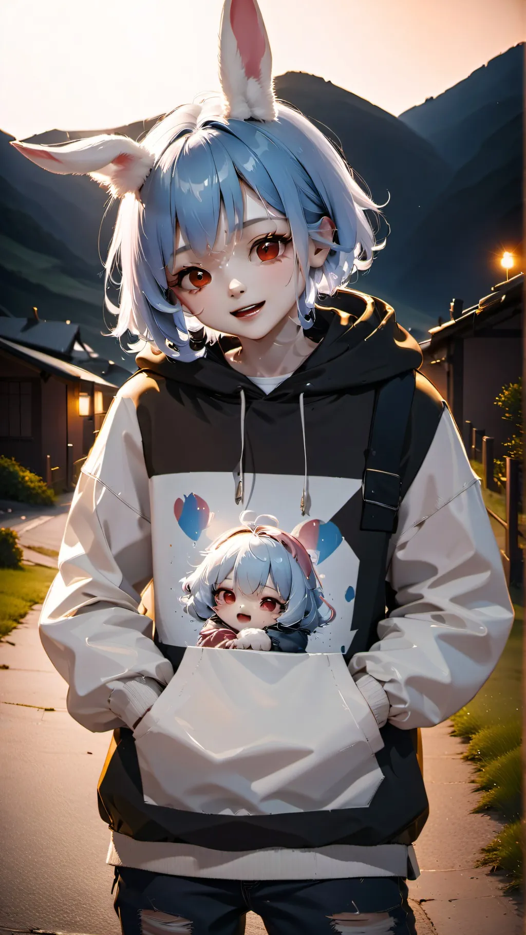 ai character: Emily & baby lia  background