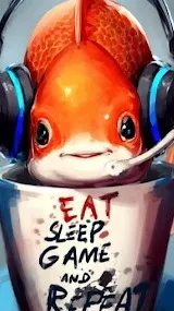ai character: fish in a cup  background