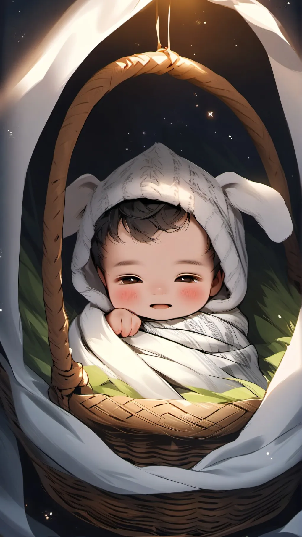 ai character: Baby in a Basket background