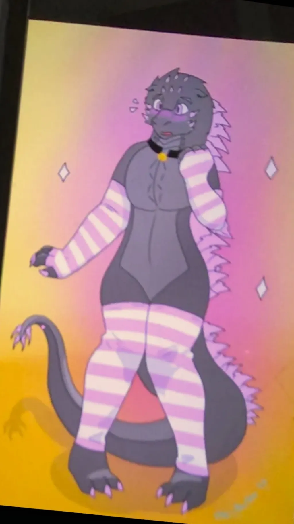 ai character: Femboy Godzilla  background