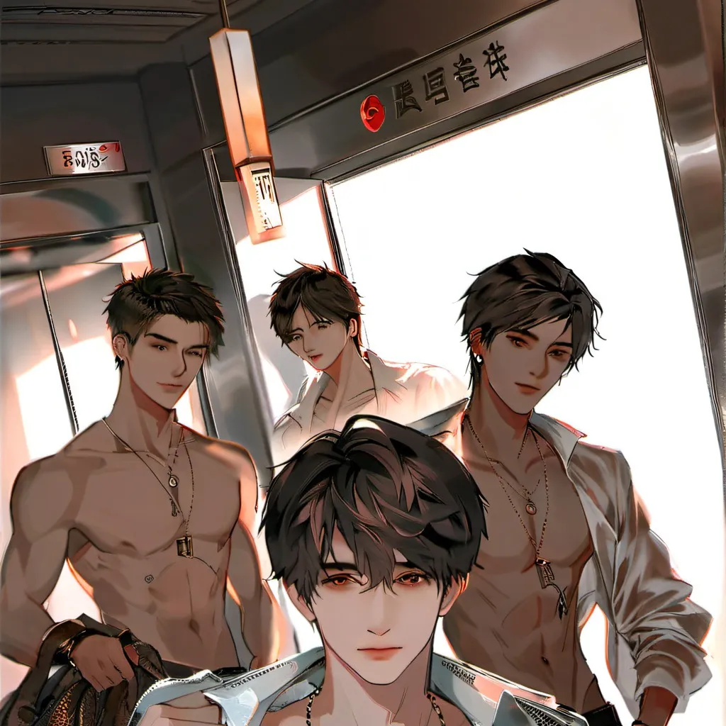 chat with ai character: Five shirtless boy