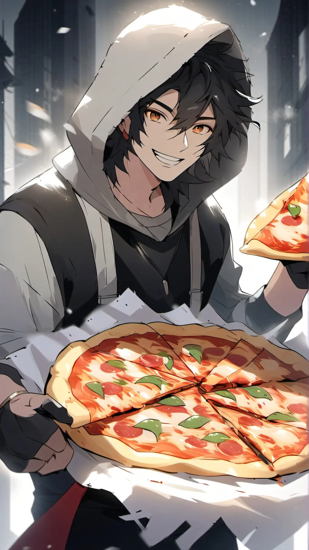 ai character: pizza man background