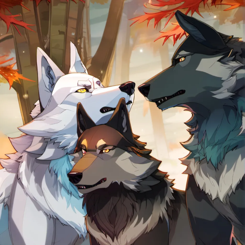 chat with ai character: three male wolves.
