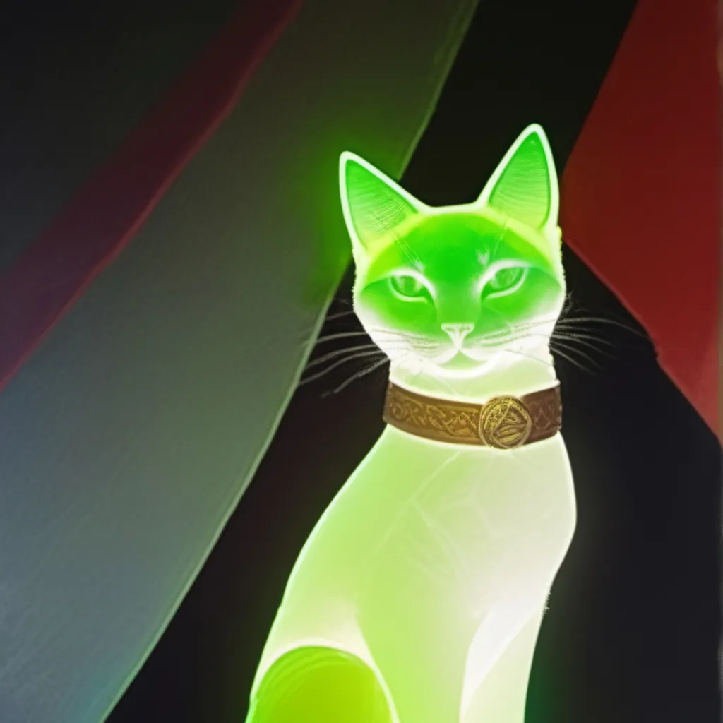 chat with ai character: Uranium glass cat.