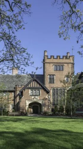 ai character: Hywet hall background