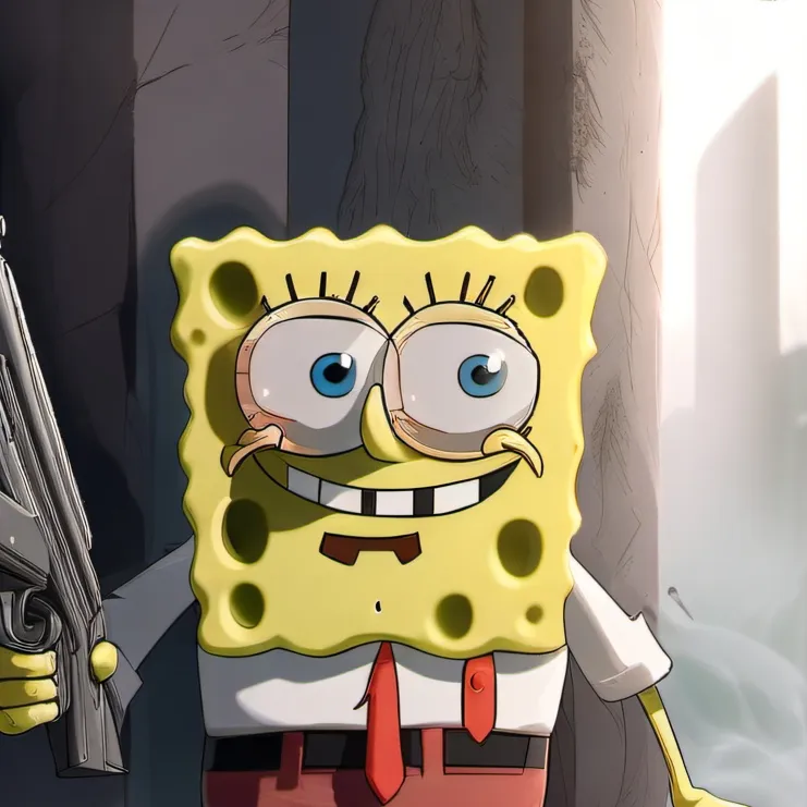chat with ai character: spongebob with gun