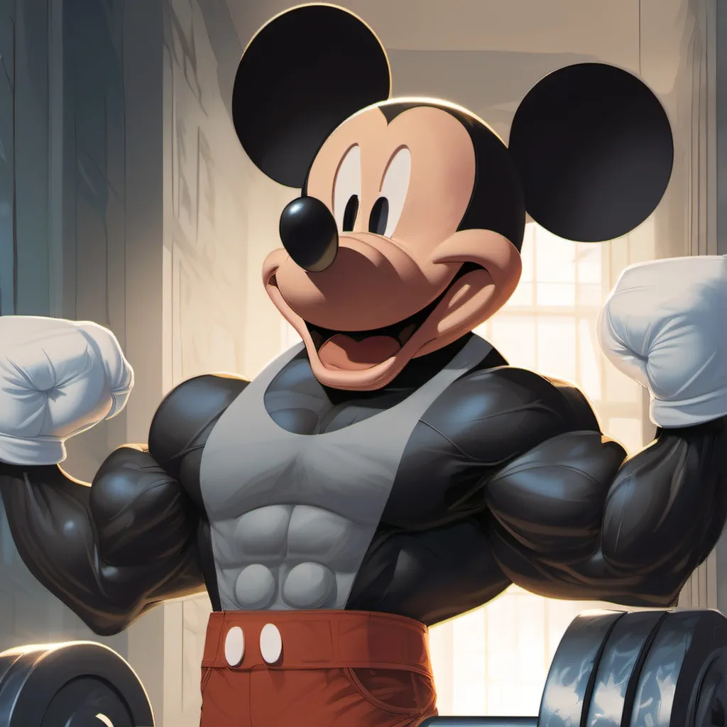 chat with ai character: Buff Mickey Mouse 