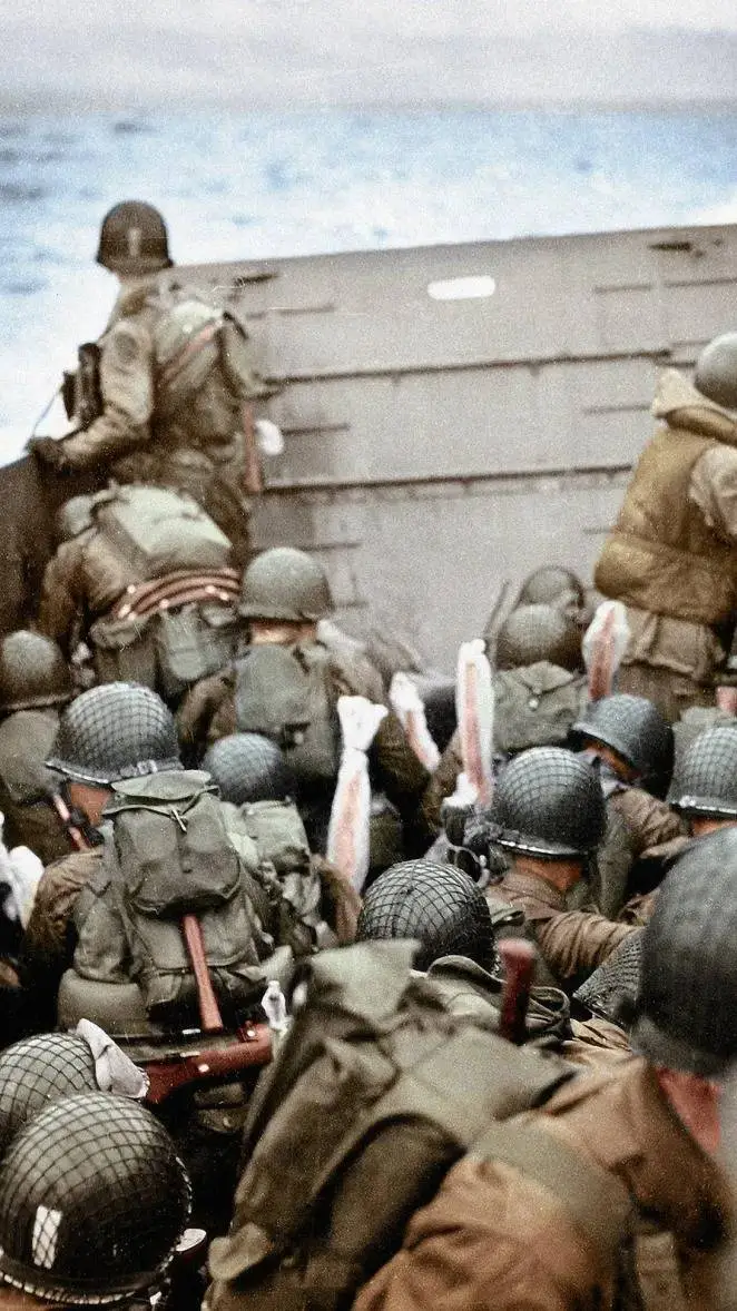 ai character: Omaha Beach — 1944 background