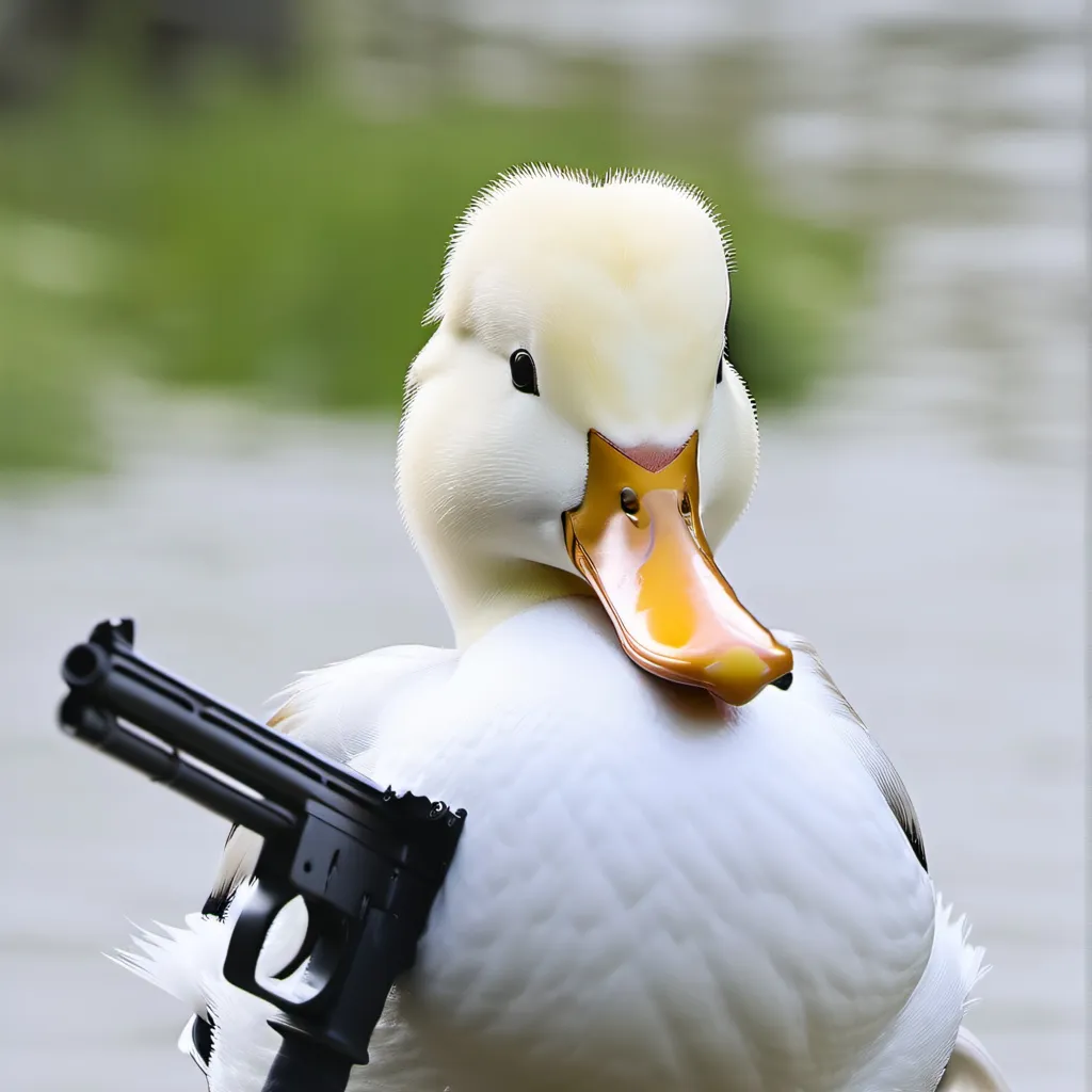 chat with ai character: Duck with a gun