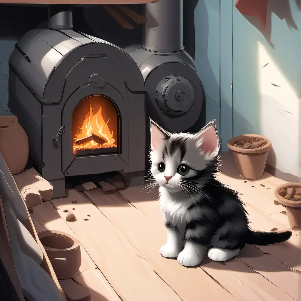 chat with ai character: cat by a furnace