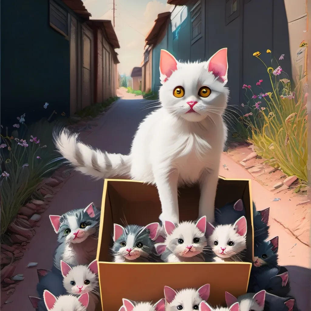 chat with ai character: Mama + baby cats