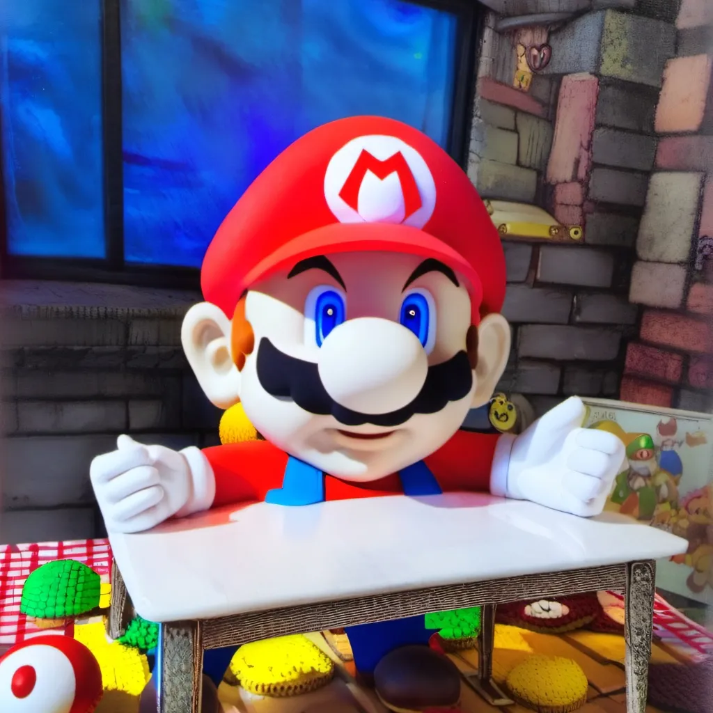 chat with ai character: Mario on a table