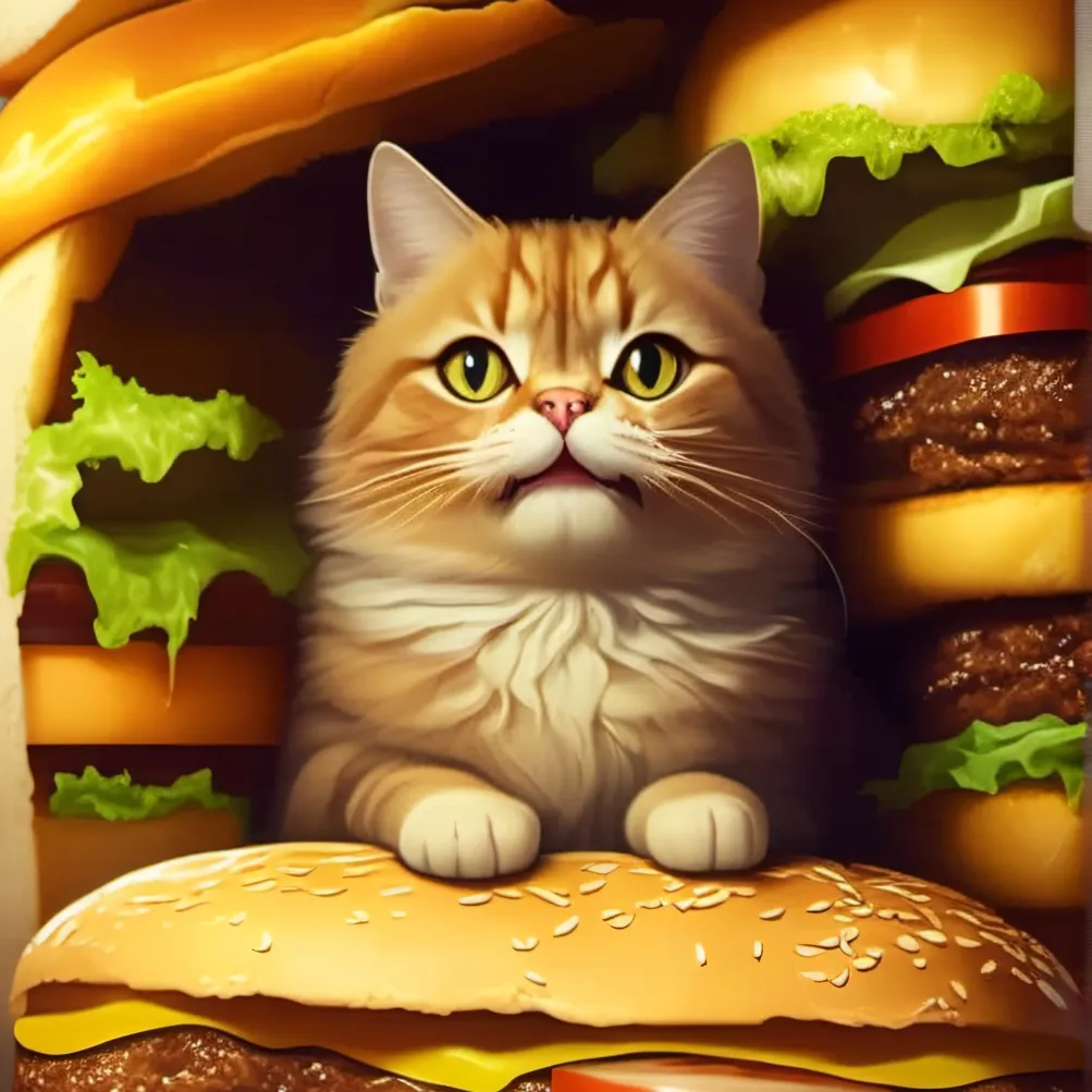 chat with ai character: burger cat 