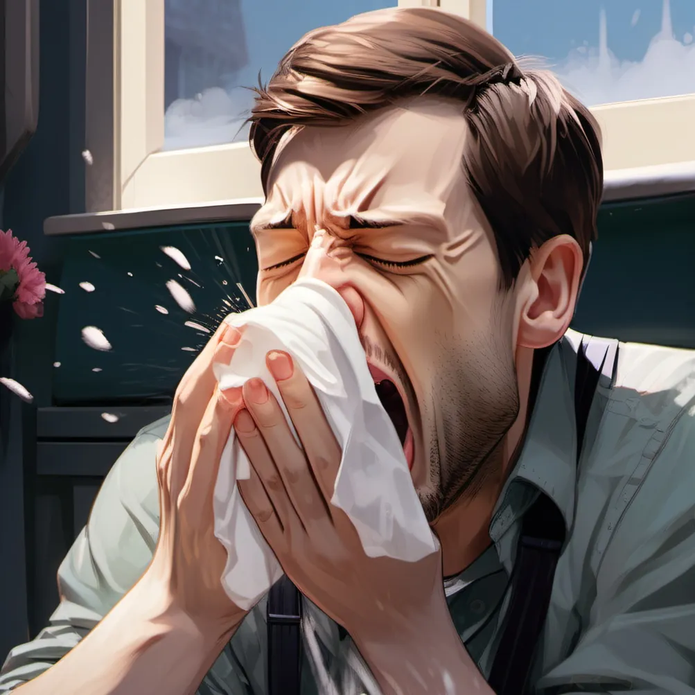 chat with ai character: Sneezing boy