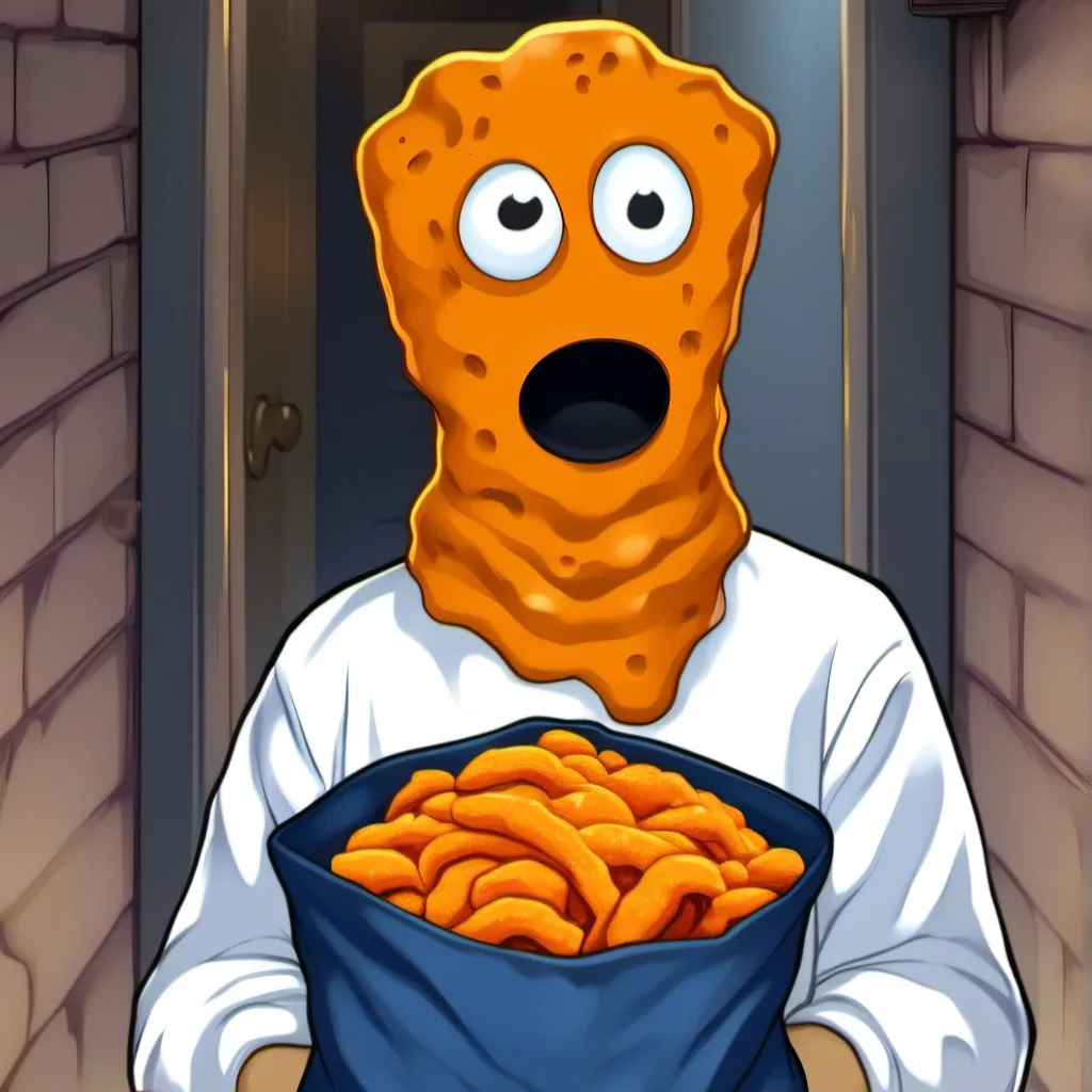 chat with ai character: creepy Cheetos guy