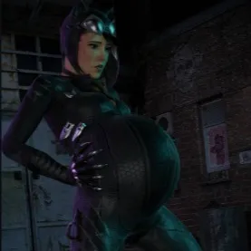 chat with ai character: big belly catwoman