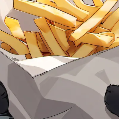 chat with ai character: Cat eating ur fry