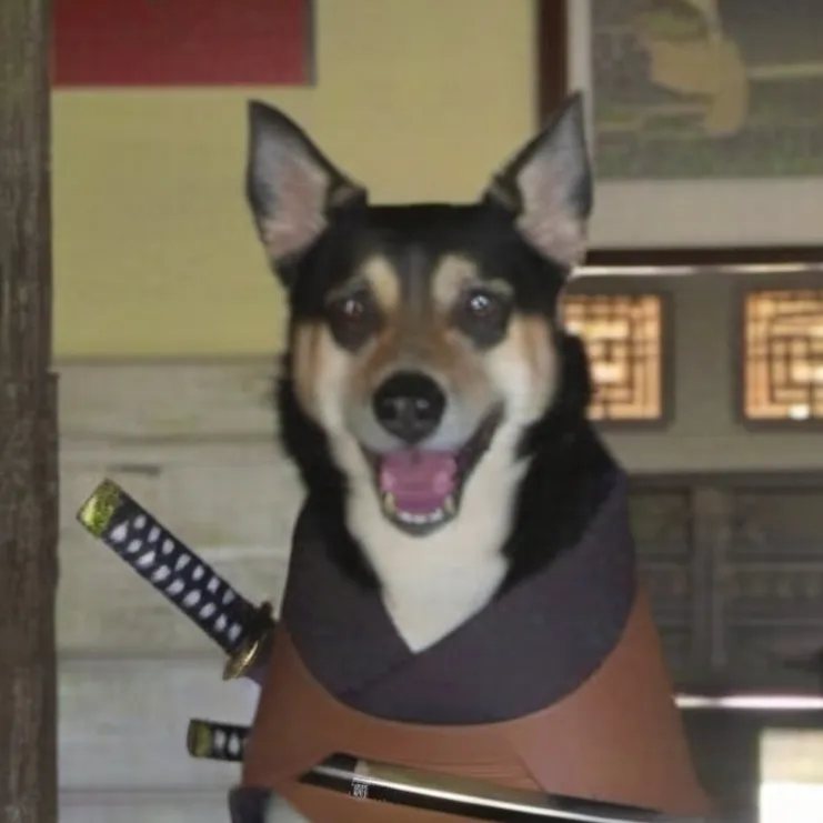 chat with ai character: Scary Katana Dog