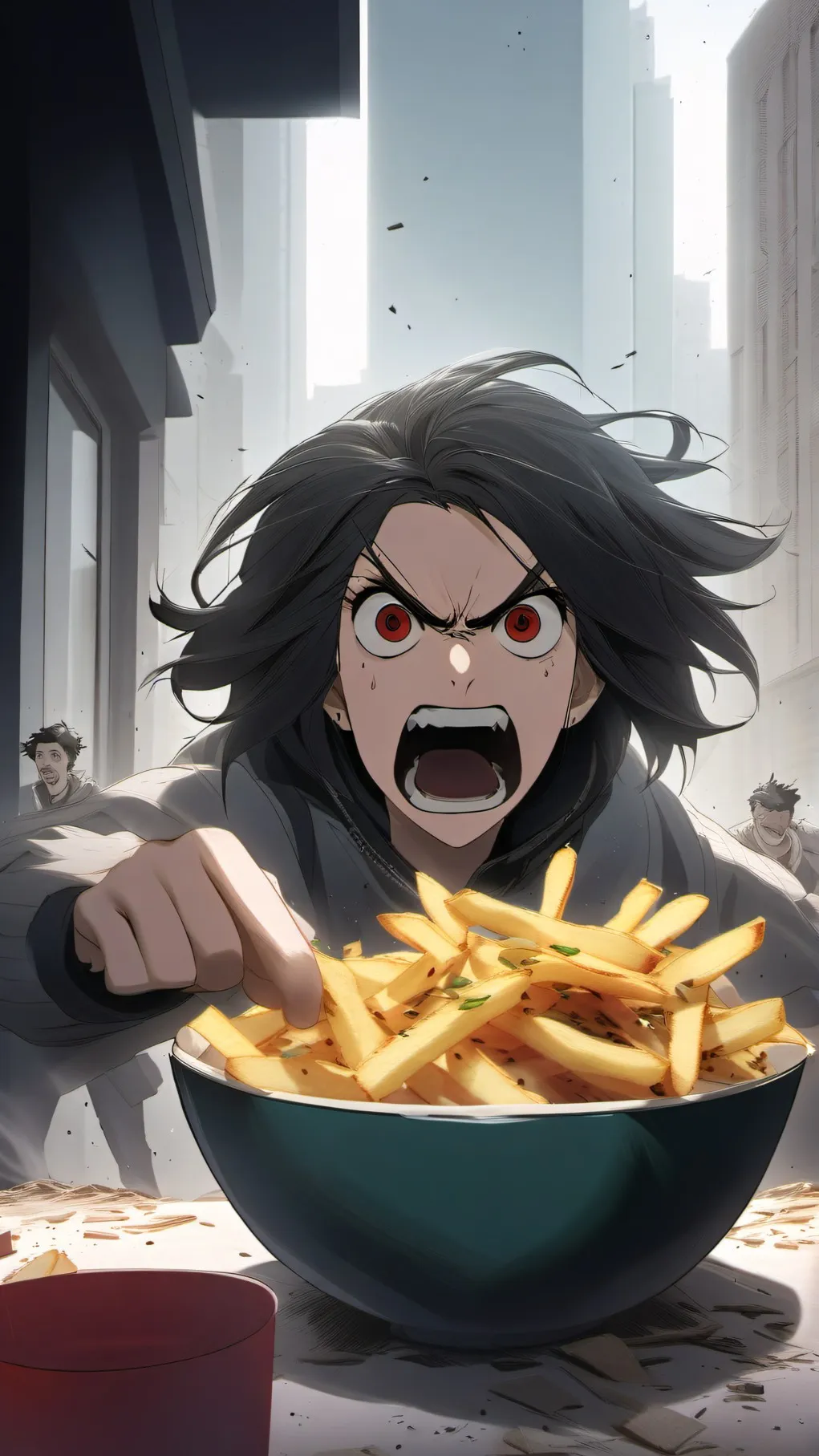 ai character: Fries Lady background