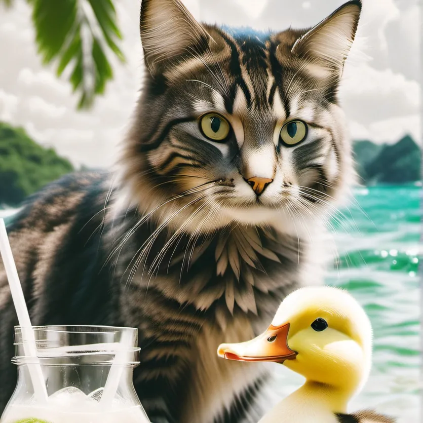 chat with ai character: cat and duck chill