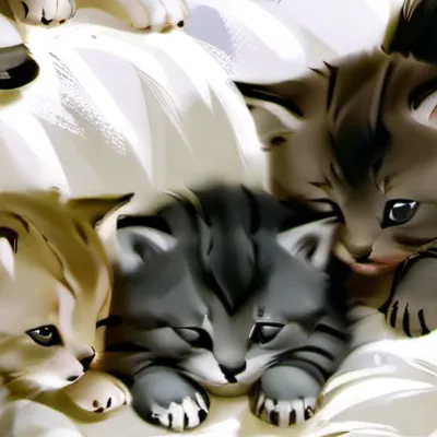 chat with ai character: 6 kittens and mom